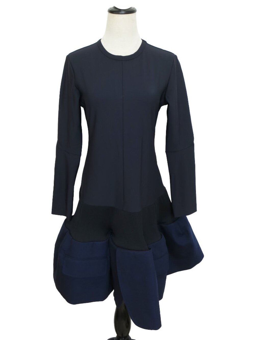 TOGA ARCHIVES Navy Blue Stretch Nylon Knit Jersey Ruffled Flared Mini Dress 36 S